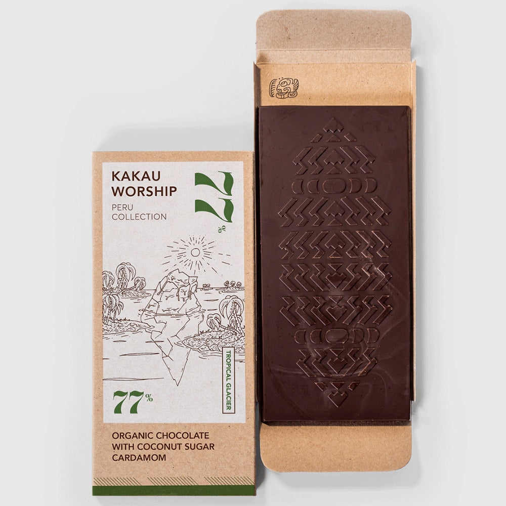 Pure chocolade met kardemom - Peru 77% - Kakau Worship - Vegan - 75g