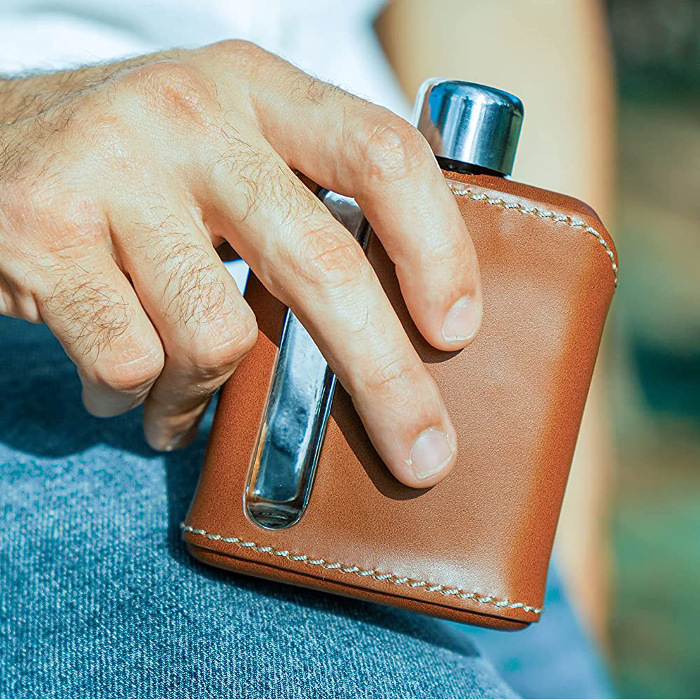 Ragproper Glazen Heupfles - Echt Leer - 100ml