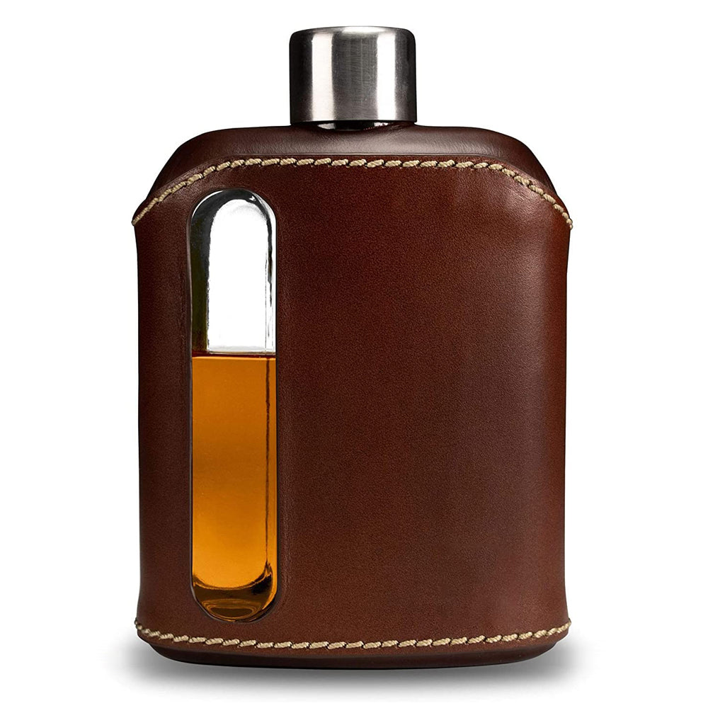 Ragproper Glazen Heupfles - Echt Leer - 240ml