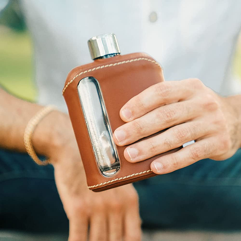 Ragproper Glazen Heupfles - Echt Leer - 240ml