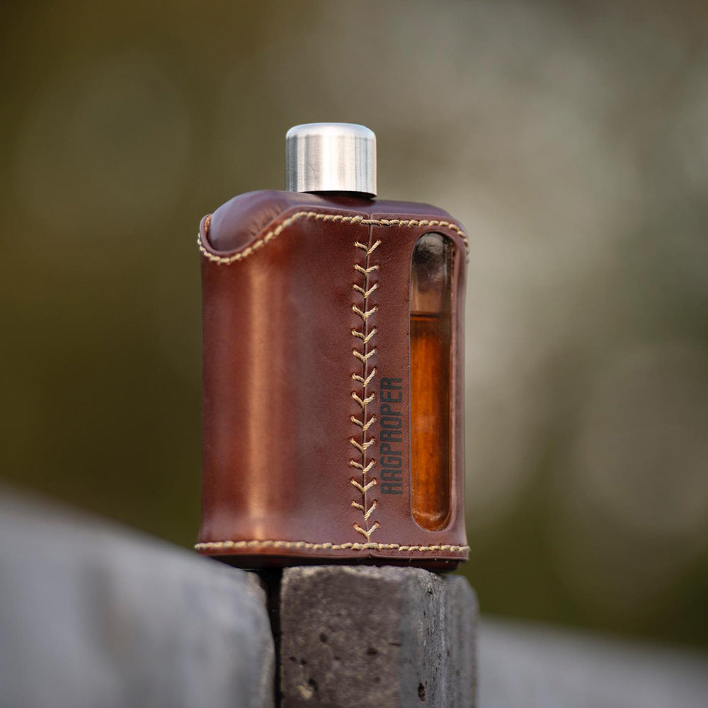 Ragproper Glazen Heupfles - Echt Leer - 240ml