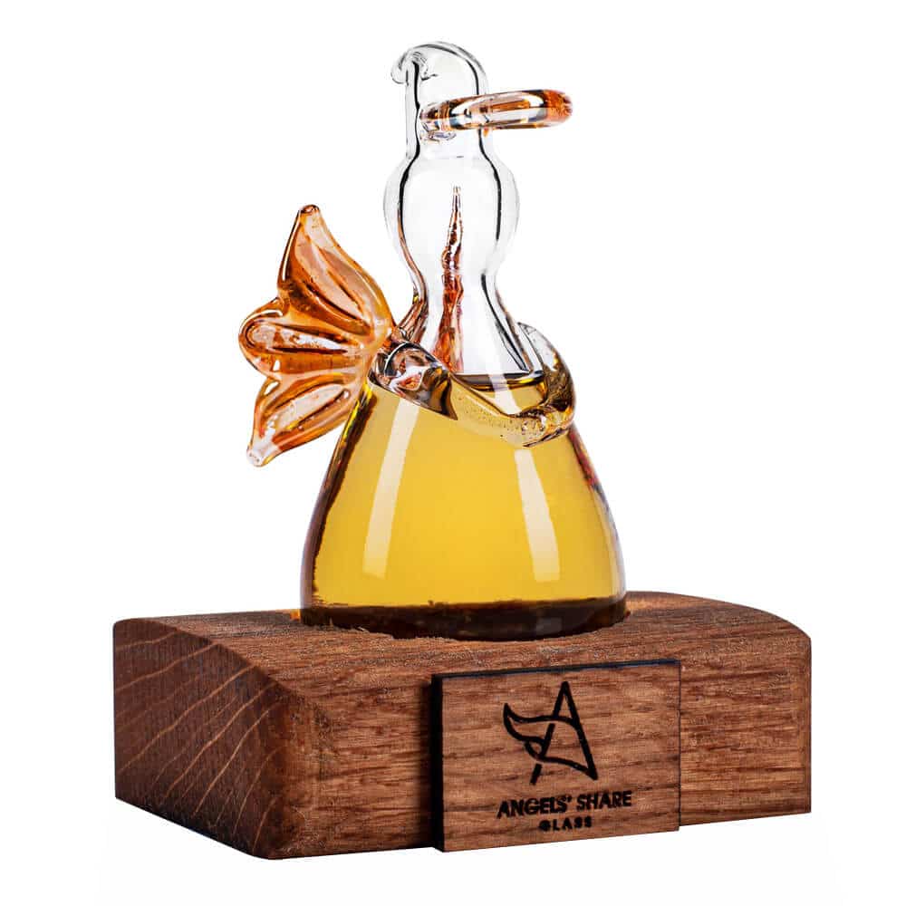 Glazen Whisky Engel op Hout - Angels' Share - Handgeblazen - Cadeaubox