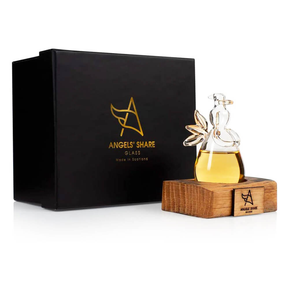 Glazen Whisky Engel op Hout - Angels' Share - Handgeblazen - Cadeaubox