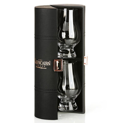 Glencairn whiskey glazen luxe leren Travel set van 2