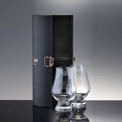 Glencairn whiskey glazen luxe leren Travel set van 2