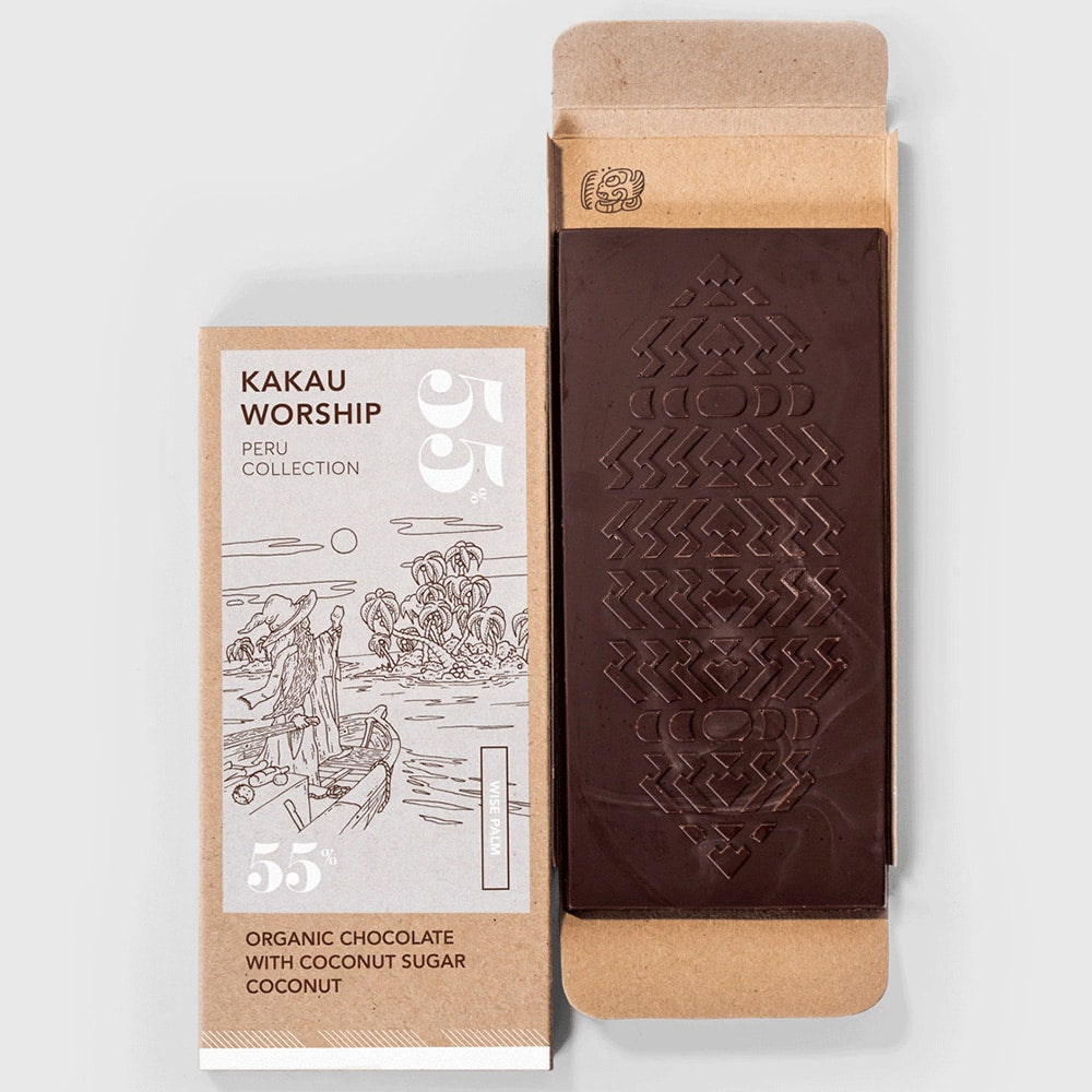 Pure chocolade met kokos - Peru 55% - Kakau Worship - Vegan - 75g
