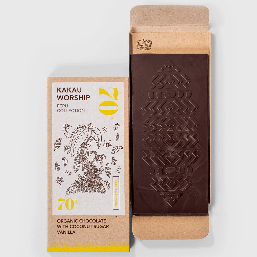 Pure chocolade met vanille - Peru 70% - Kakau Worship - Vegan - 75g