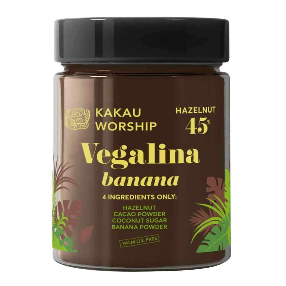 Chocopasta 45% hazelnoten banaan - Palmolievrij - Vegan - Kakau Worship - 350g