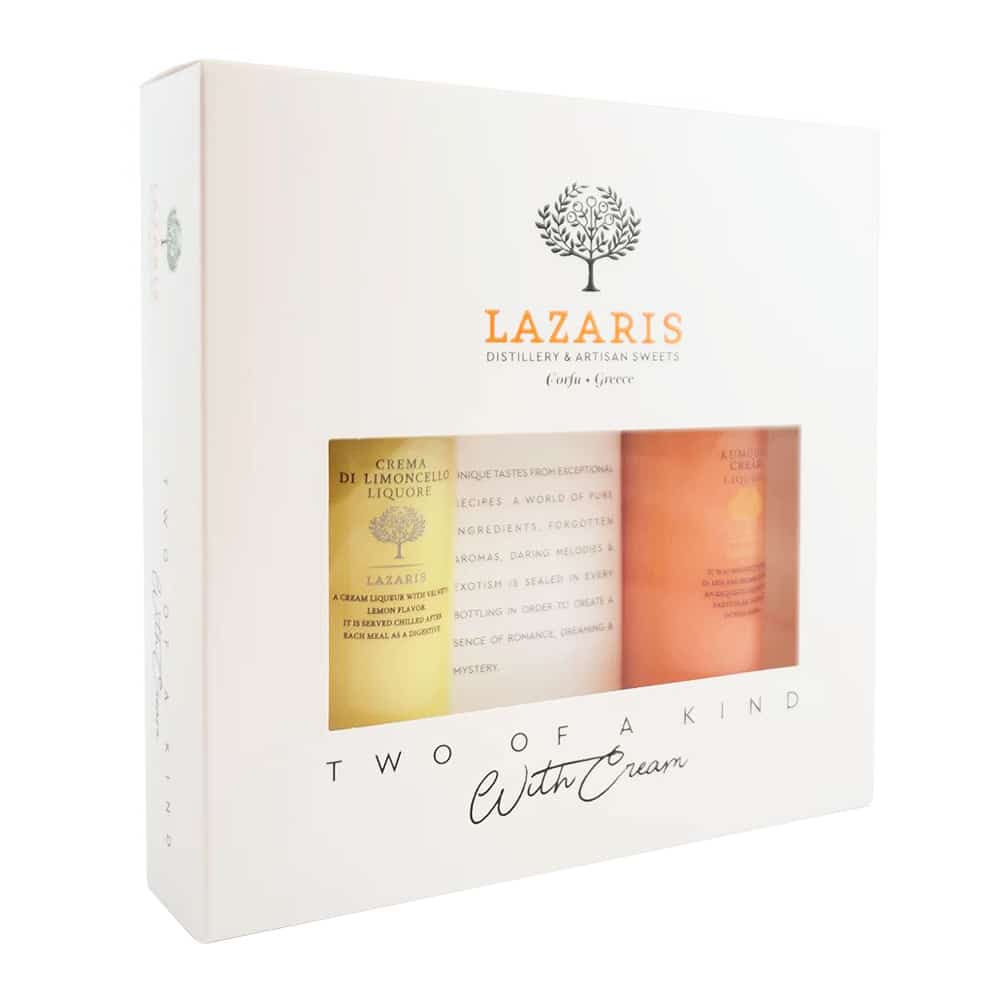 Lazaris Corfu creme likeur set met Kumquat en Limoncello