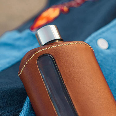 Ragproper Glazen Heupfles - Echt Leer - 240ml
